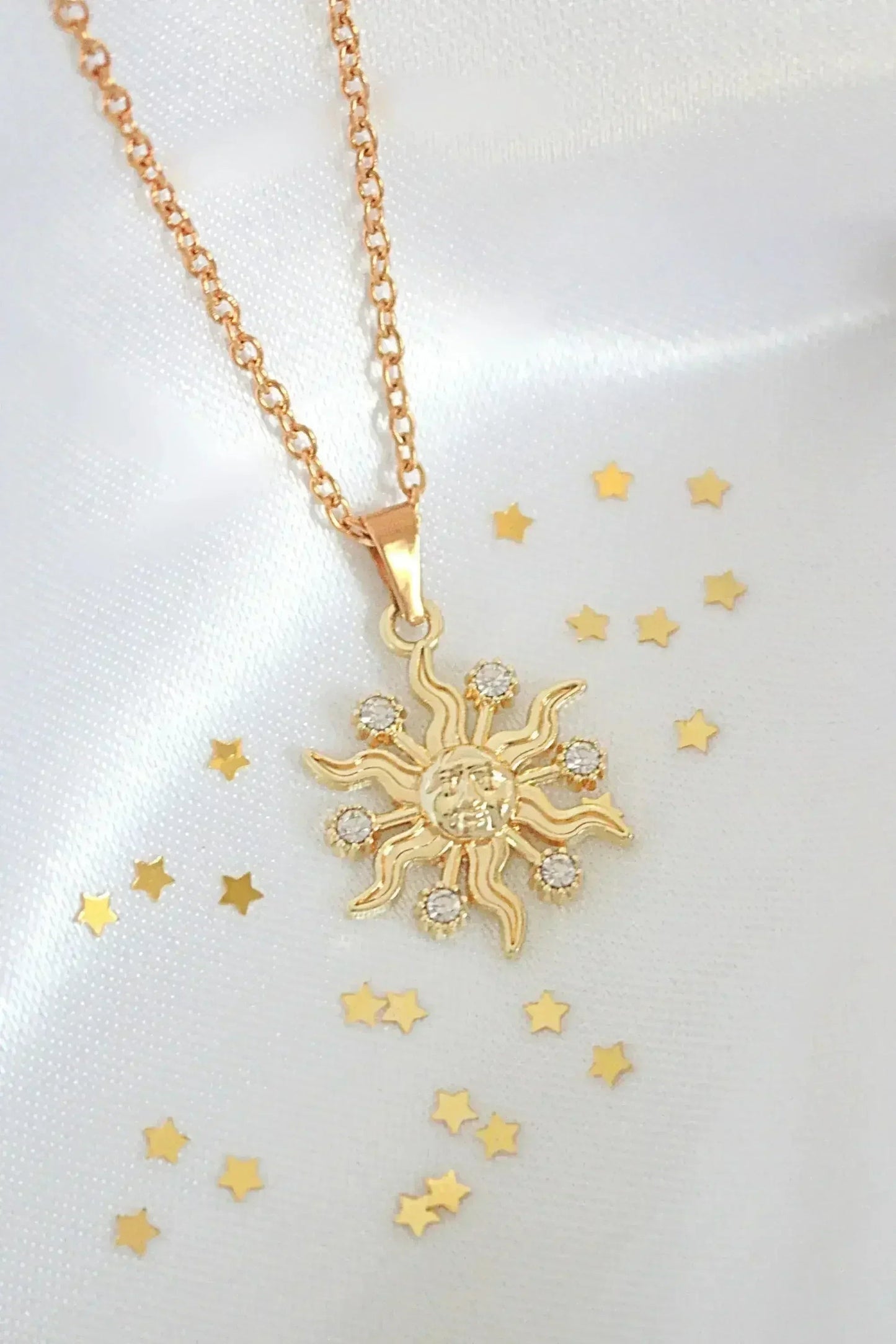 24 Karats CZ Sun Pendant Necklace