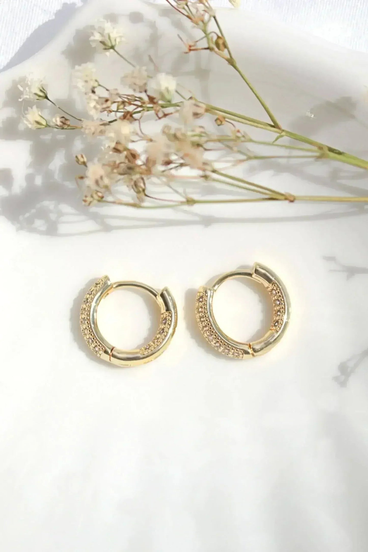 Pavé CZ Hoop Earrings - 24K Gold Plated | Femstylo