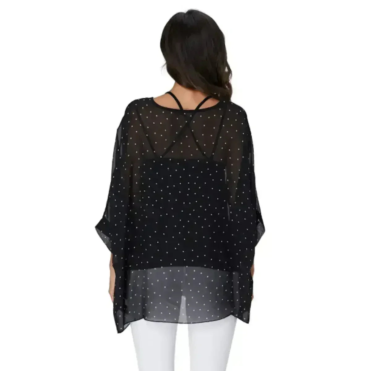 Black Polkadot Chiffon Tunic Top - Batwing Sleeves | Femstylo