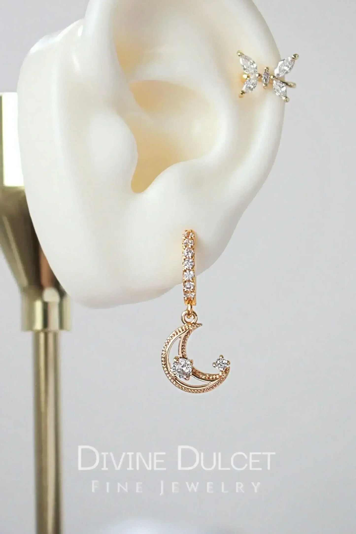 Moon Hoop Earrings - 24K Gold & Cubic Zirconia | Femstylo