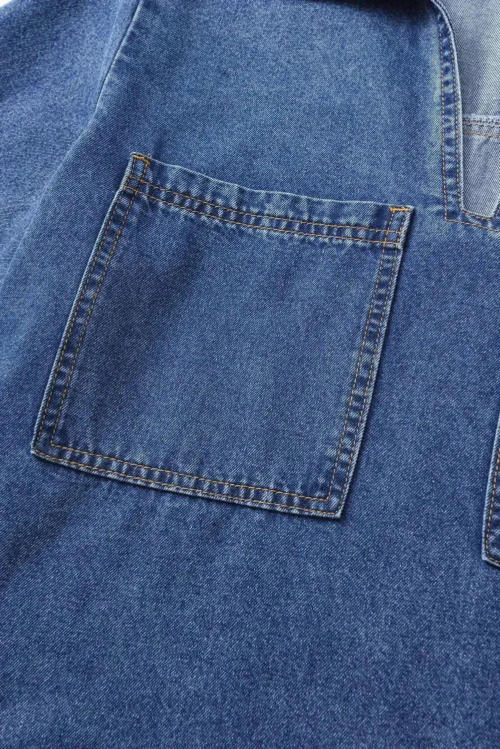 Beau Blue Short Sleeve Collared Chest Pocket Denim Mini Dress