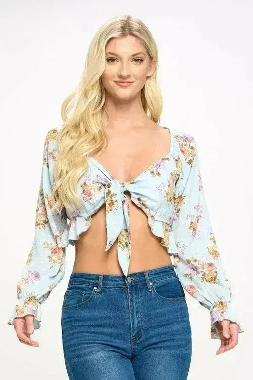 Boho Tie-Front Crop Top with Ruffle Details – Stylish & Trendy | Femstylo