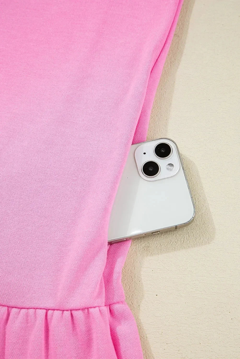 Pink Striped Collar Long Sleeve Ruffle Hem Dress