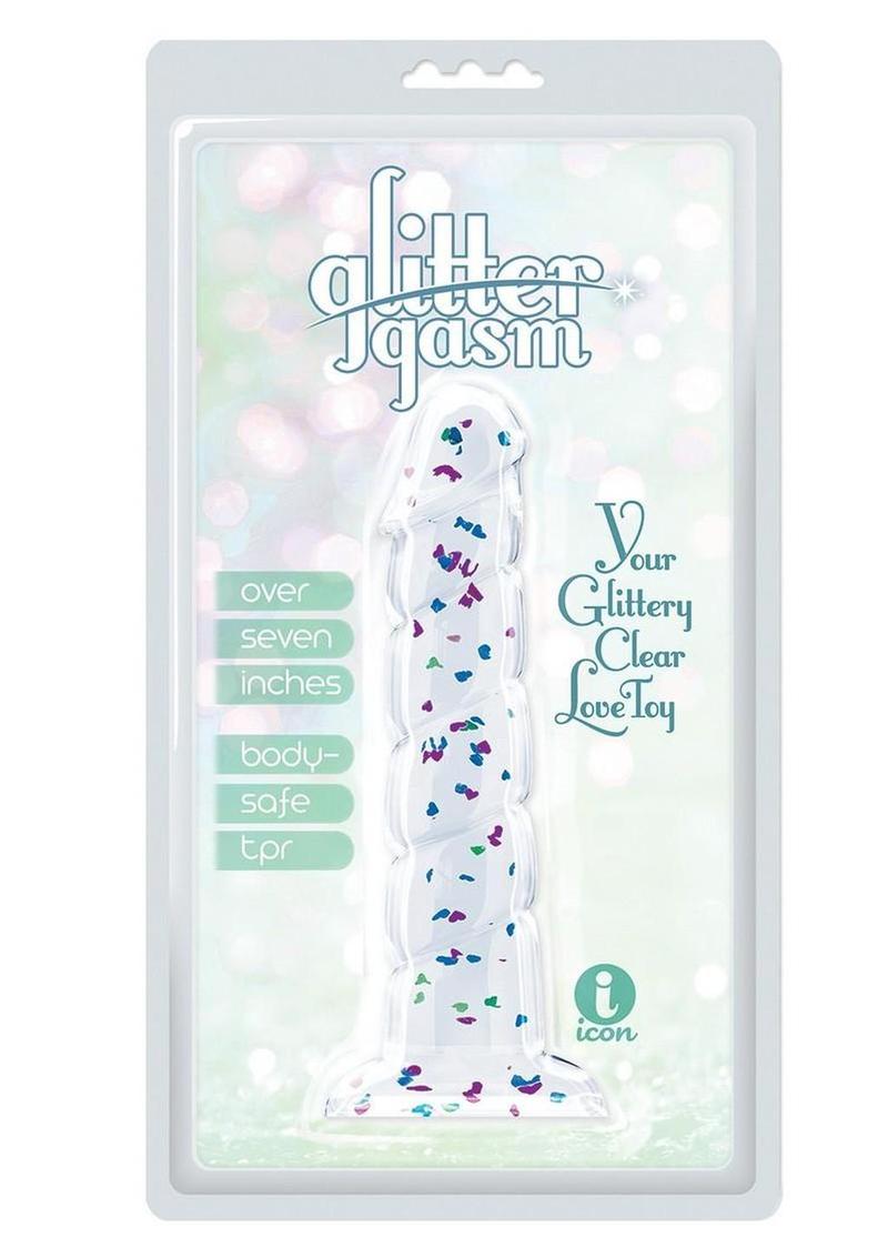 Glittergasm Swirl Clear Glittery Designed Dildo With Suction Cup