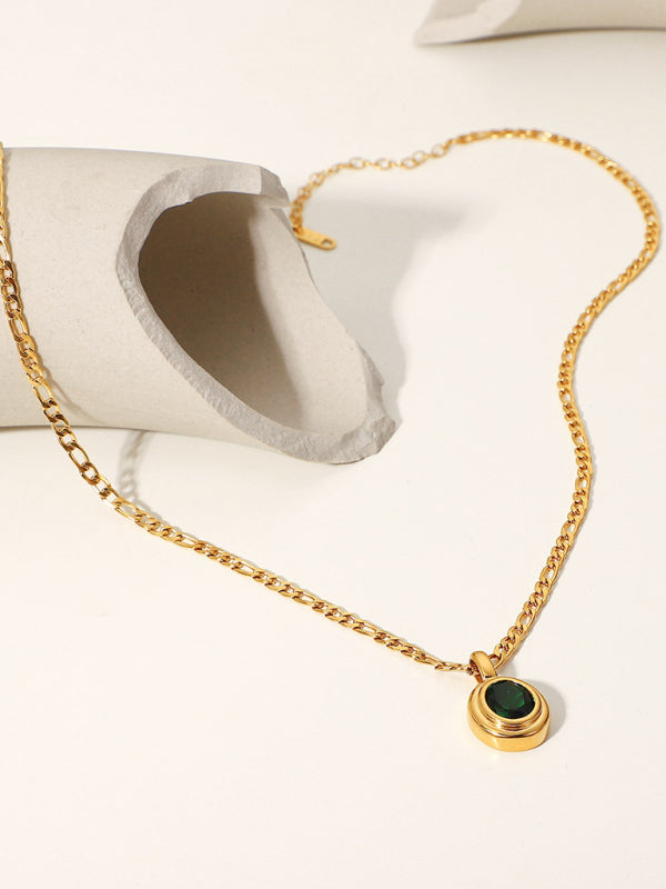 Modern stainless steel jewelry cubic zirconia oval pendant necklace