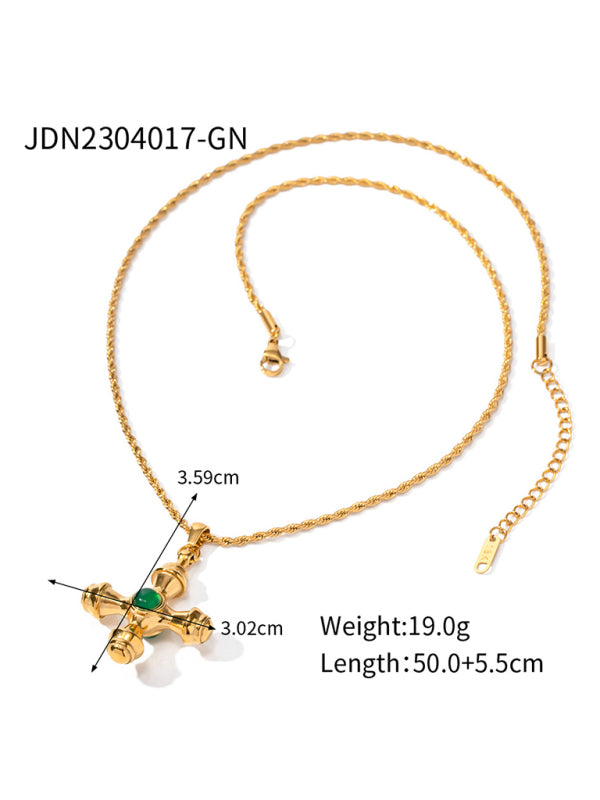 French retro palace style stainless steel natural stone cross necklace/earrings