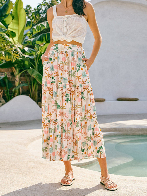 Modern coconut tree print bohemian holiday beach skirt