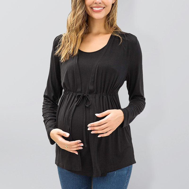 Nursing Top - Long Sleeve Tie Front Breastfeeding Maternity Top