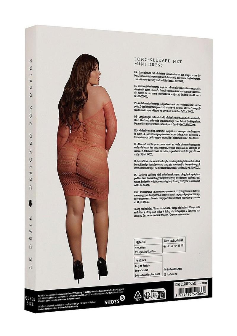 Le Désir Long Sleeved Net Mini Dress For Queen Size