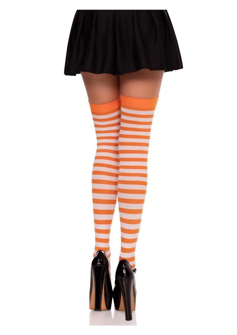Striped Nylon Thigh High Stockings