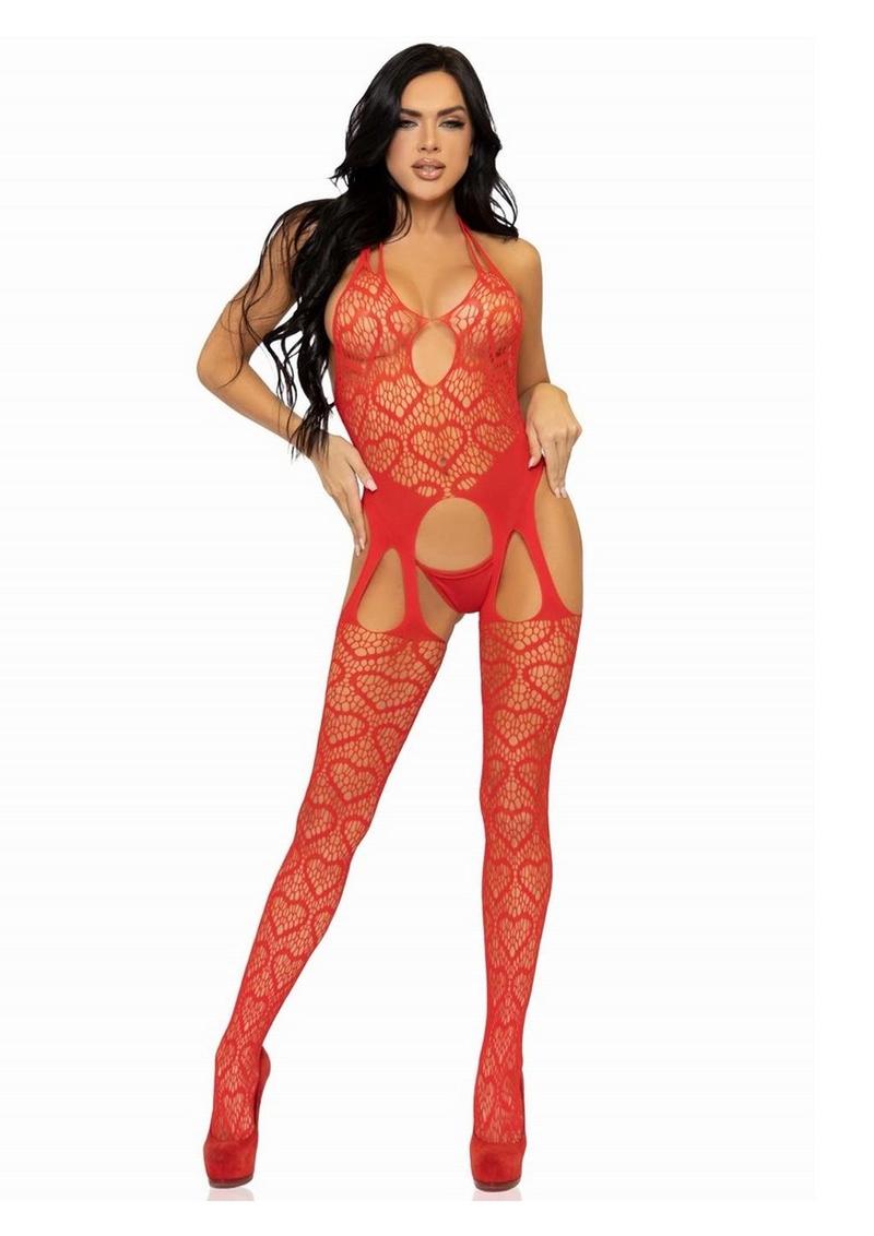 Leg Avenue Seamless Heart Net One Size Suspender Bodystocking