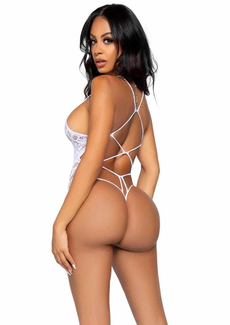 Leg Avenue Seamless Scroll Lace Bodysuit With Strappy Back