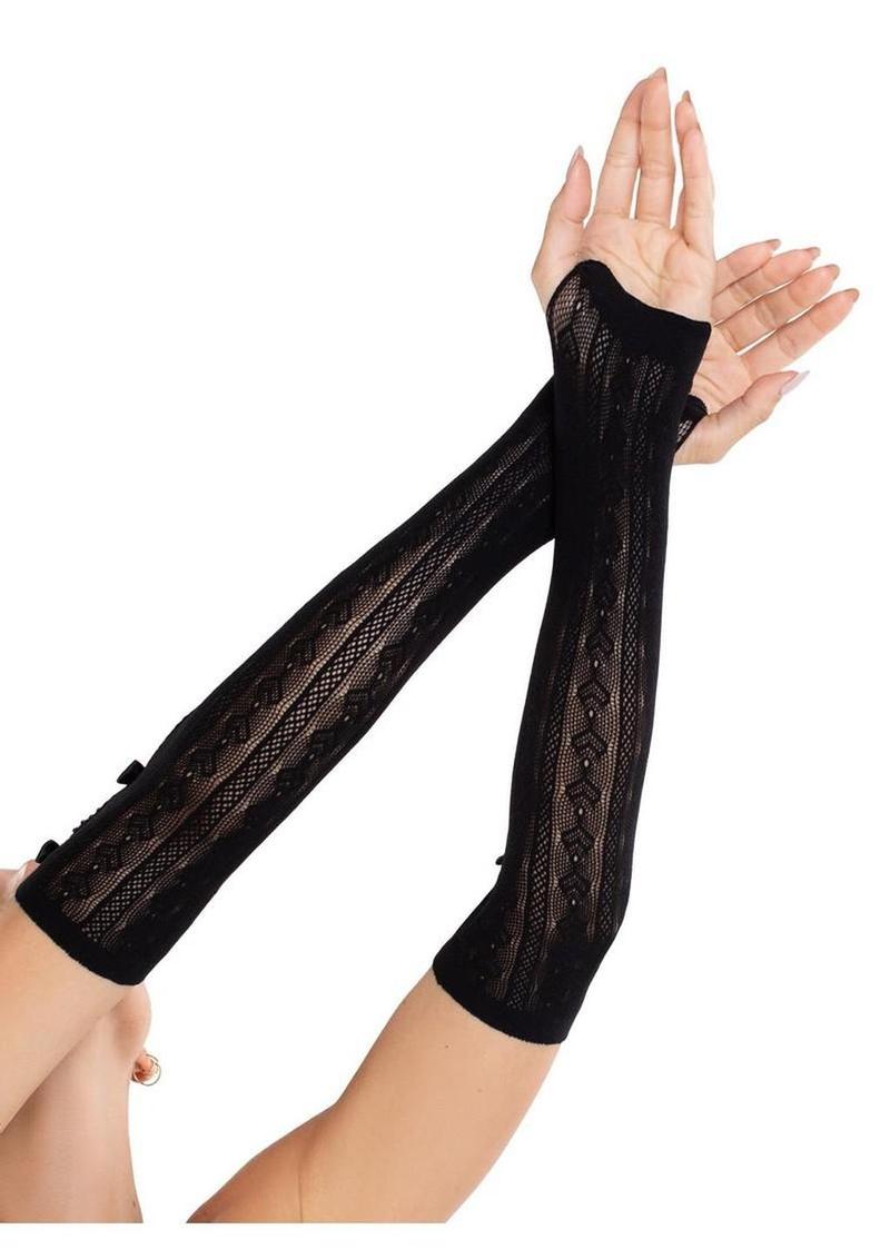 Leg Avenue Sweetheart Striped Keyhole Arm Warmers With Bows