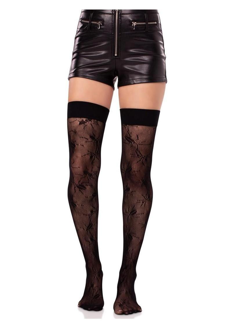 Leg Avenue Beetle Net Lace Thigh-Highs With Stay-Up Top