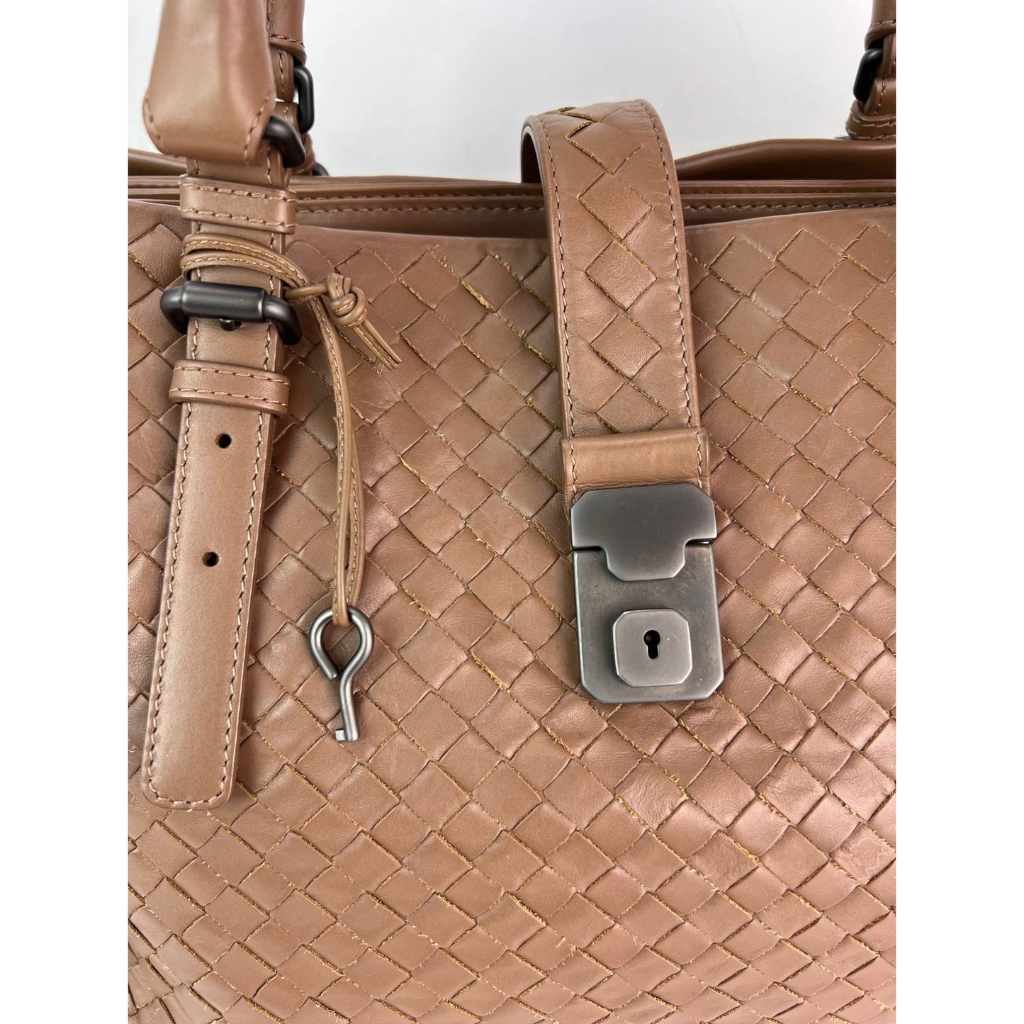Bottega Veneta Roma Intrecciato Nappa Brown Shoulder Bag