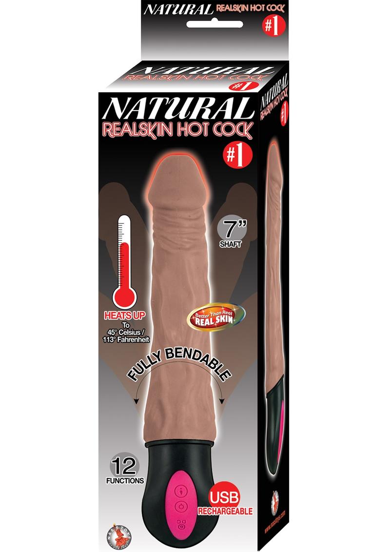 Natural Realskin Hot Cock #1 - 7 Inch Rechargeable Warming Dildo