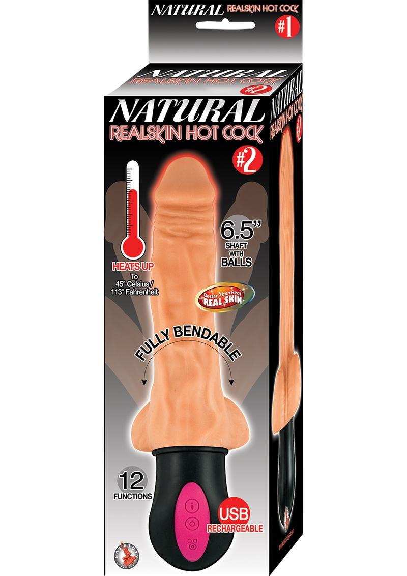 Natural Realskin Hot Cock #2 Rechargeable Warming Dildo with Balls
