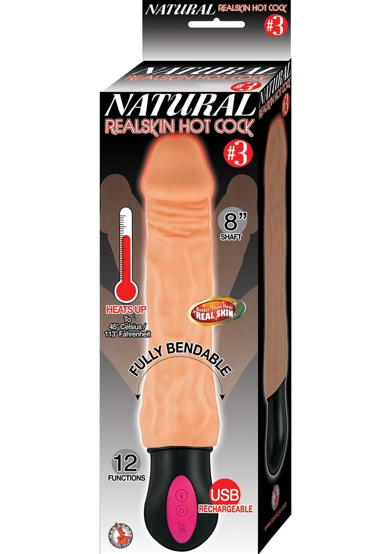 Natural Realskin Hot Cock 8 Inch Rechargeable Warming Dildo with Balls