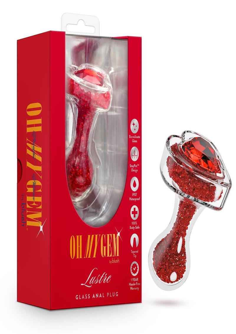 Oh My Gem Lustre Glass Anal Plug Red Borosilicate Glass
