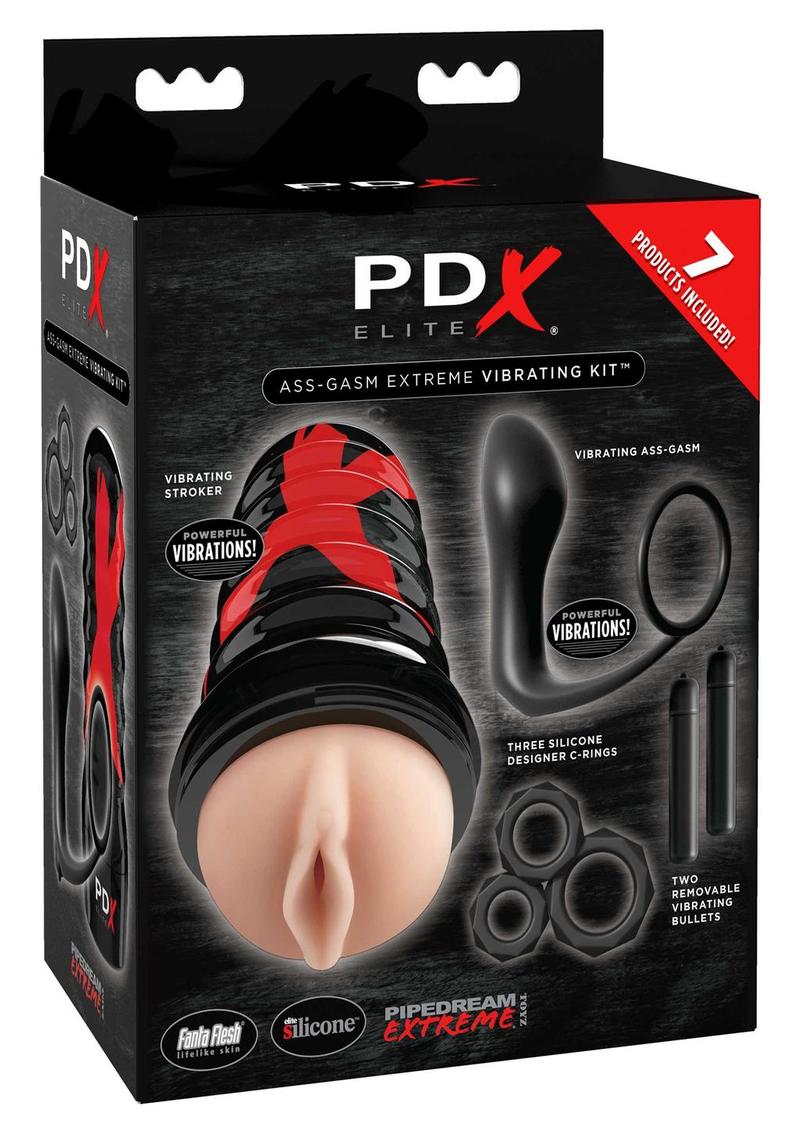 PDX Elite Ass Gasm Extreme Vibrating Kit C Rings And Bullets