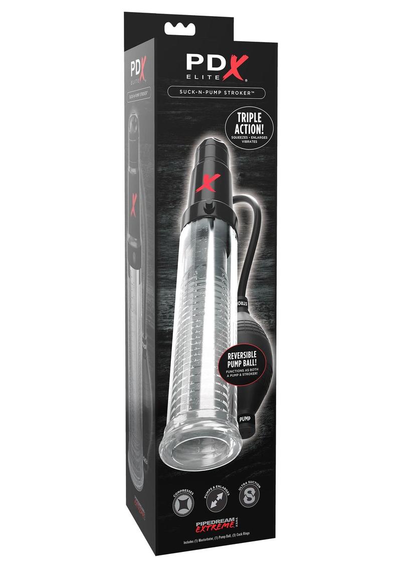 PDX Elite Suck-N-Pump Clear Triple Action Stroker with Pleasure