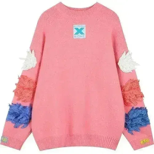 MultiColor Applique Casual Pullover Knit Sweaters Women,Spring ELF