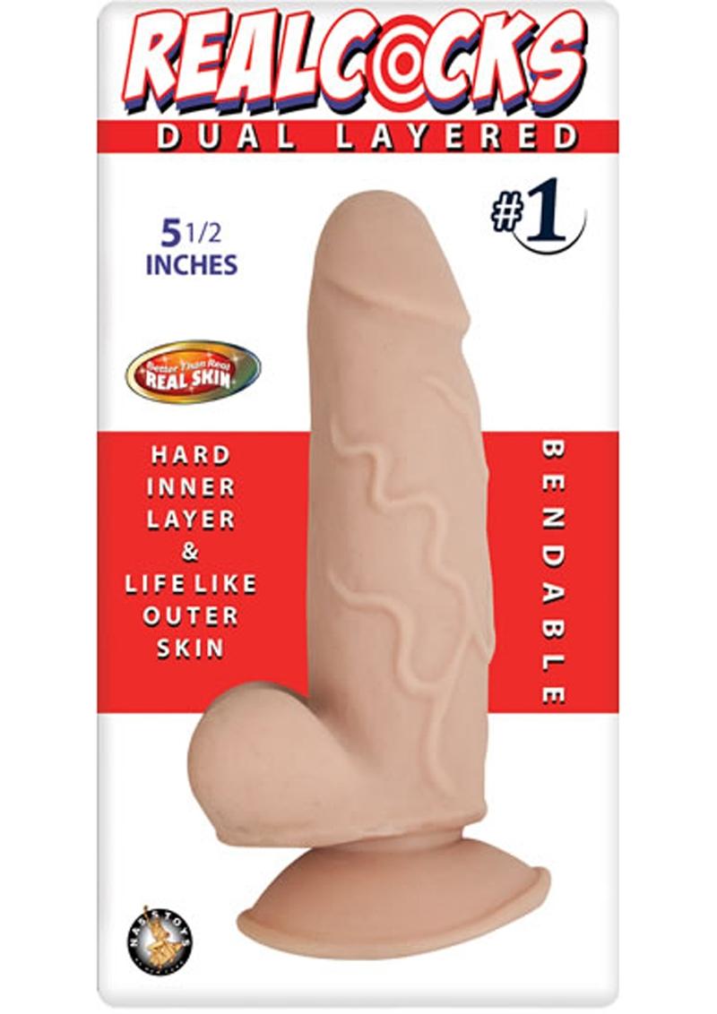 RealCocks Dual Layered #1 Bendable Dildo 5.5-Inch Realistic Caramel