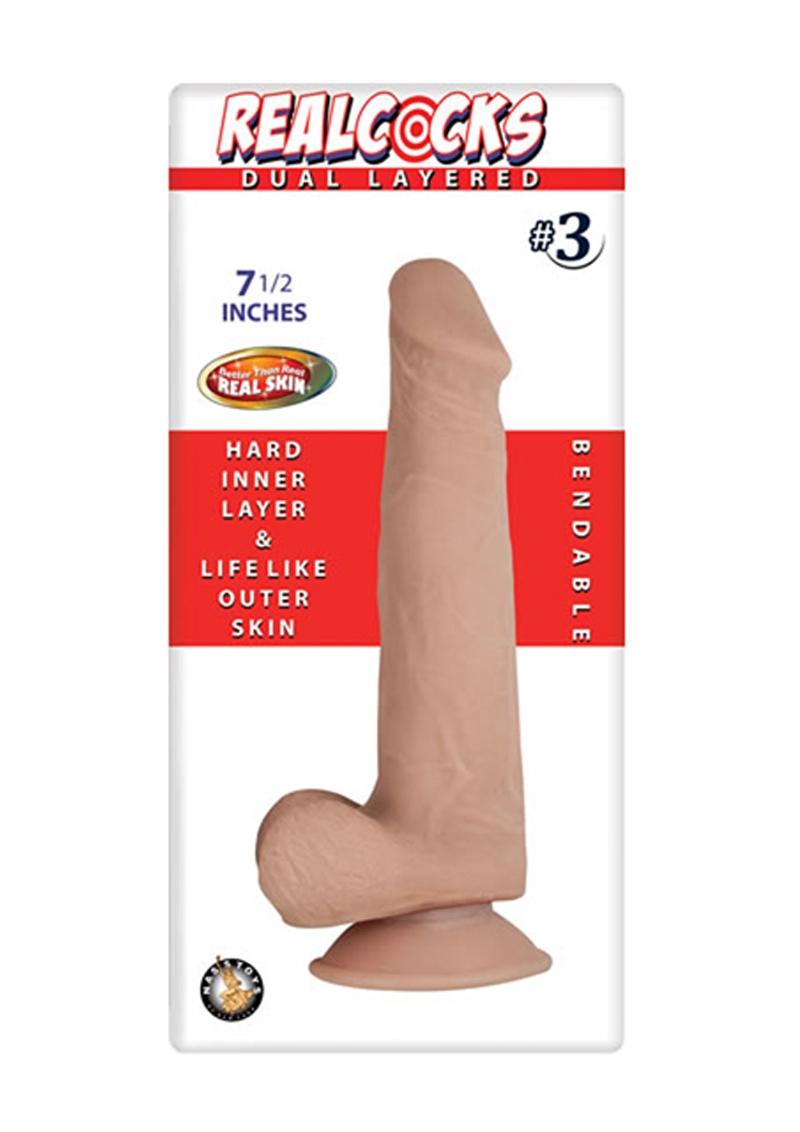 RealCocks Dual Layered #3 Bendable Dildo 7.5in Caramel Suction Base