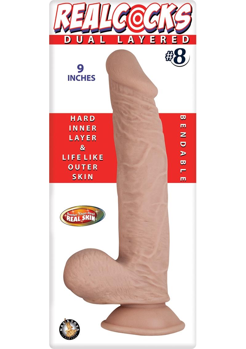 RealCocks Dual Layered #8 Bendable Dildo 9 Inch Lifelike Caramel