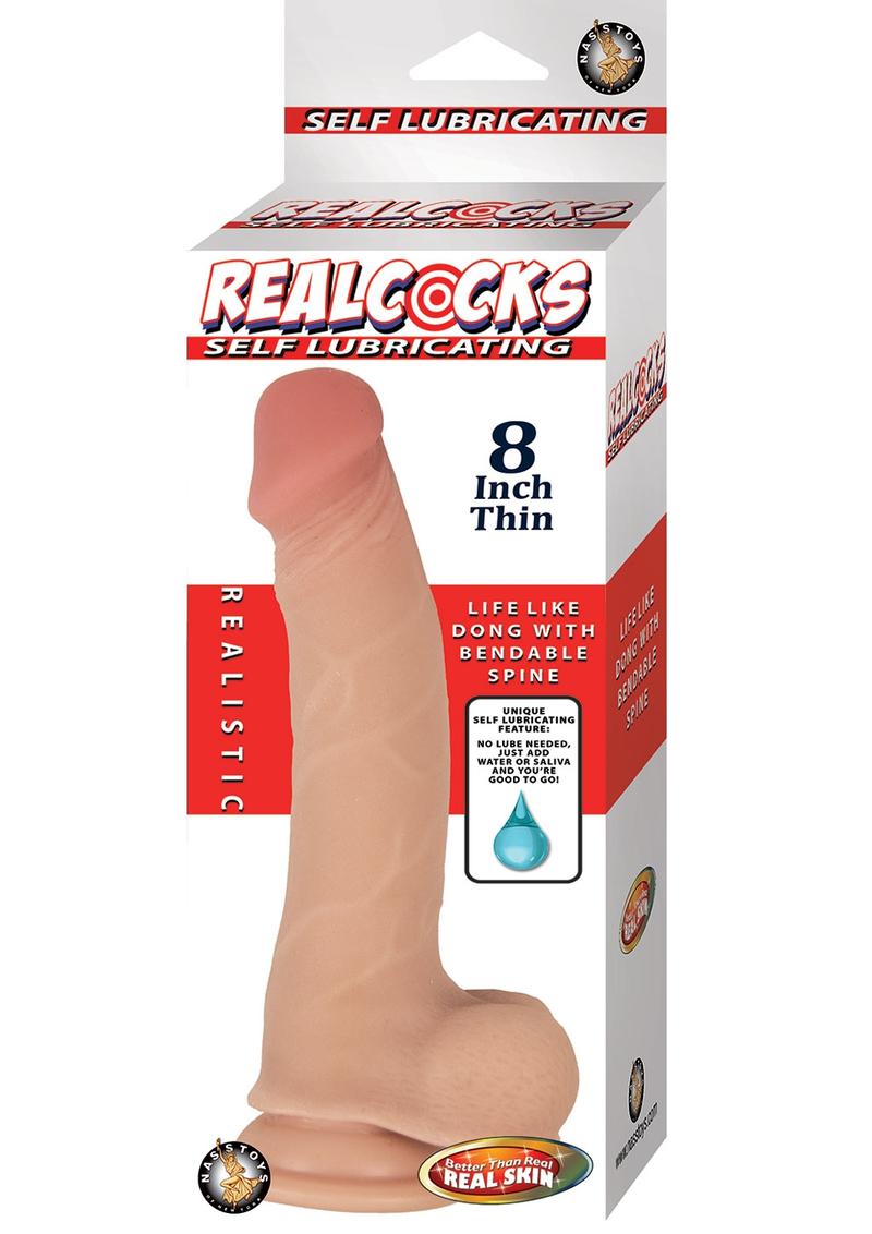 RealCocks Self-Lubricating Bendable Thin Dildo with Balls 8 Inch