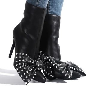 Chic Black Studded Bootie with Bow Tie Detail