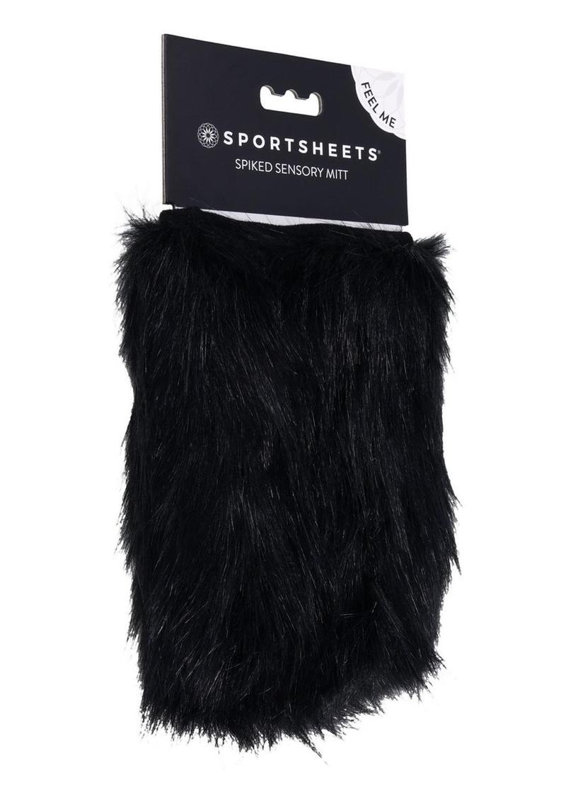 Sportsheets Spiked Sensory Mitt Black Soft Fur with Sensory Spikes