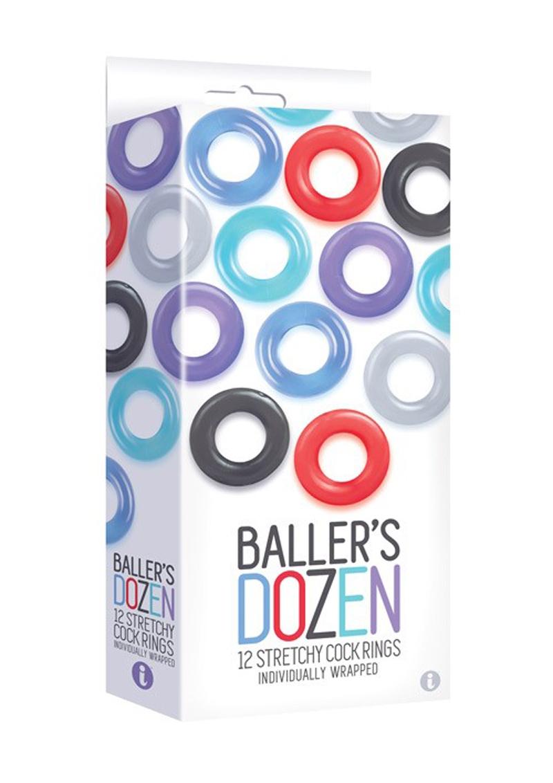 Baller’s Dozen 12-Piece Stretchy Cock Ring Set Assorted Colors