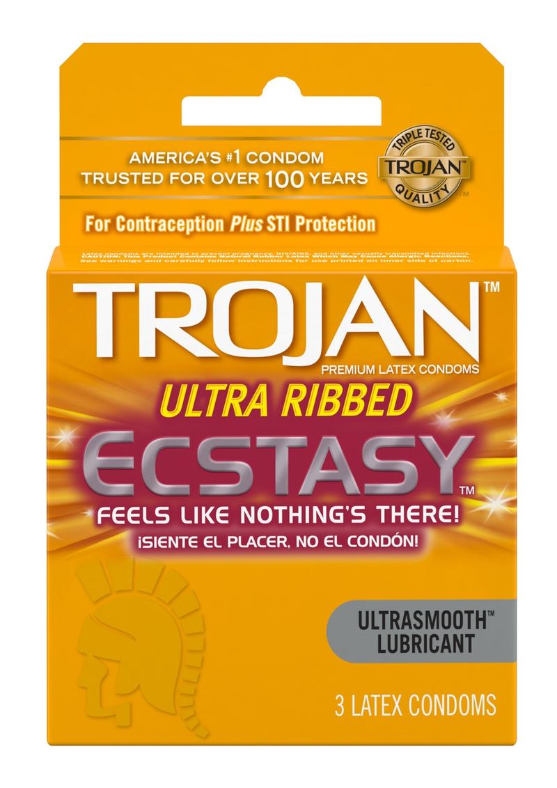 Trojan Ultra Ribbed Ecstasy Condoms Ultrasmooth Lubricated 3-Pack