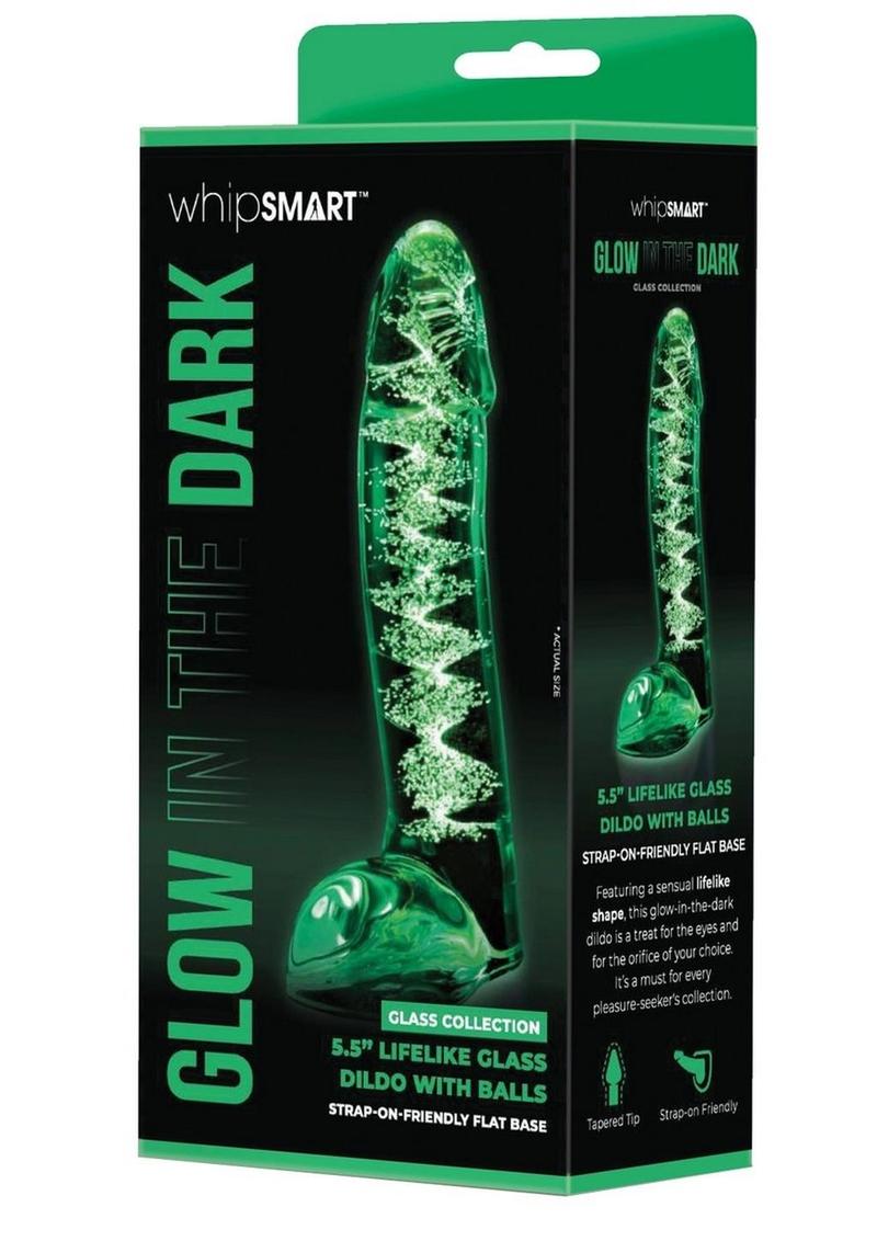 WhipSmart Glow in the Dark Lifelike Glass Dildo with Balls