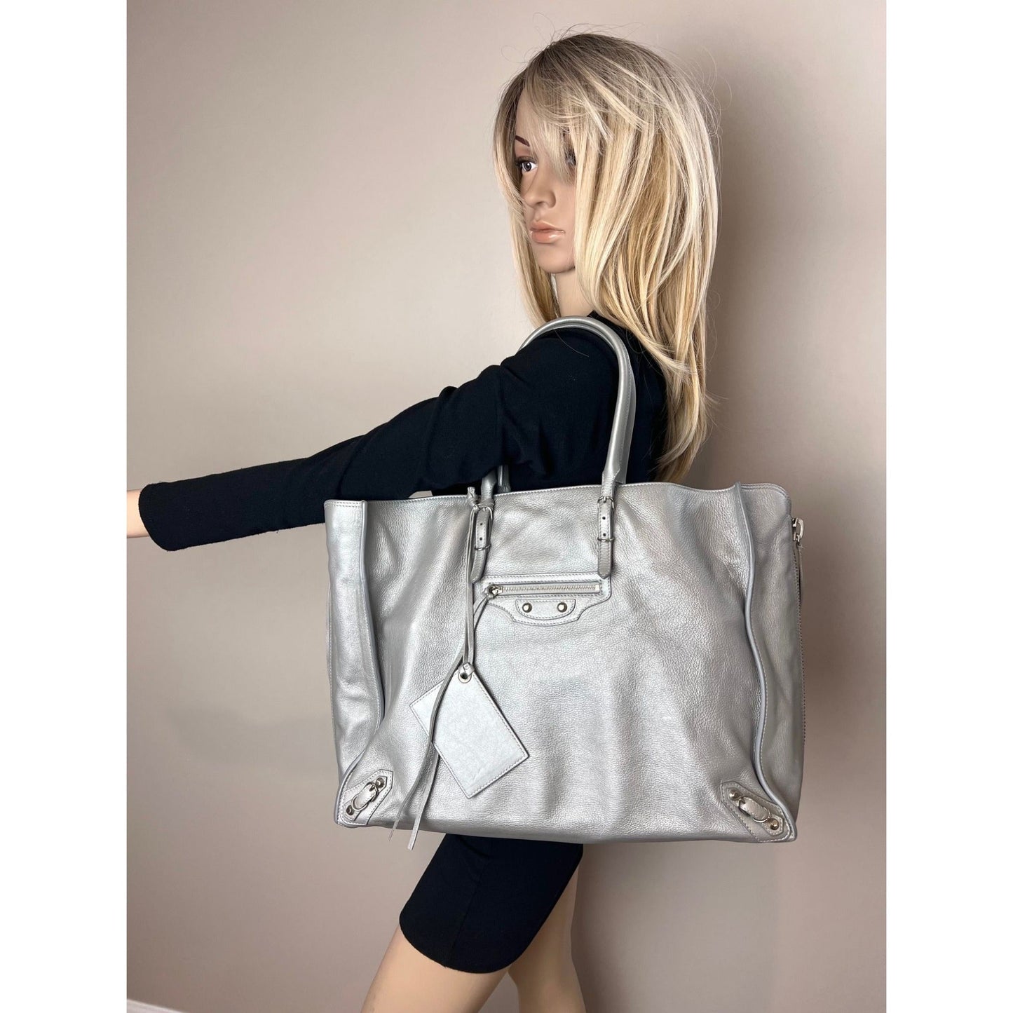 Balenciaga Veau Papier A4 Zip Around Grey Shoulder Bag