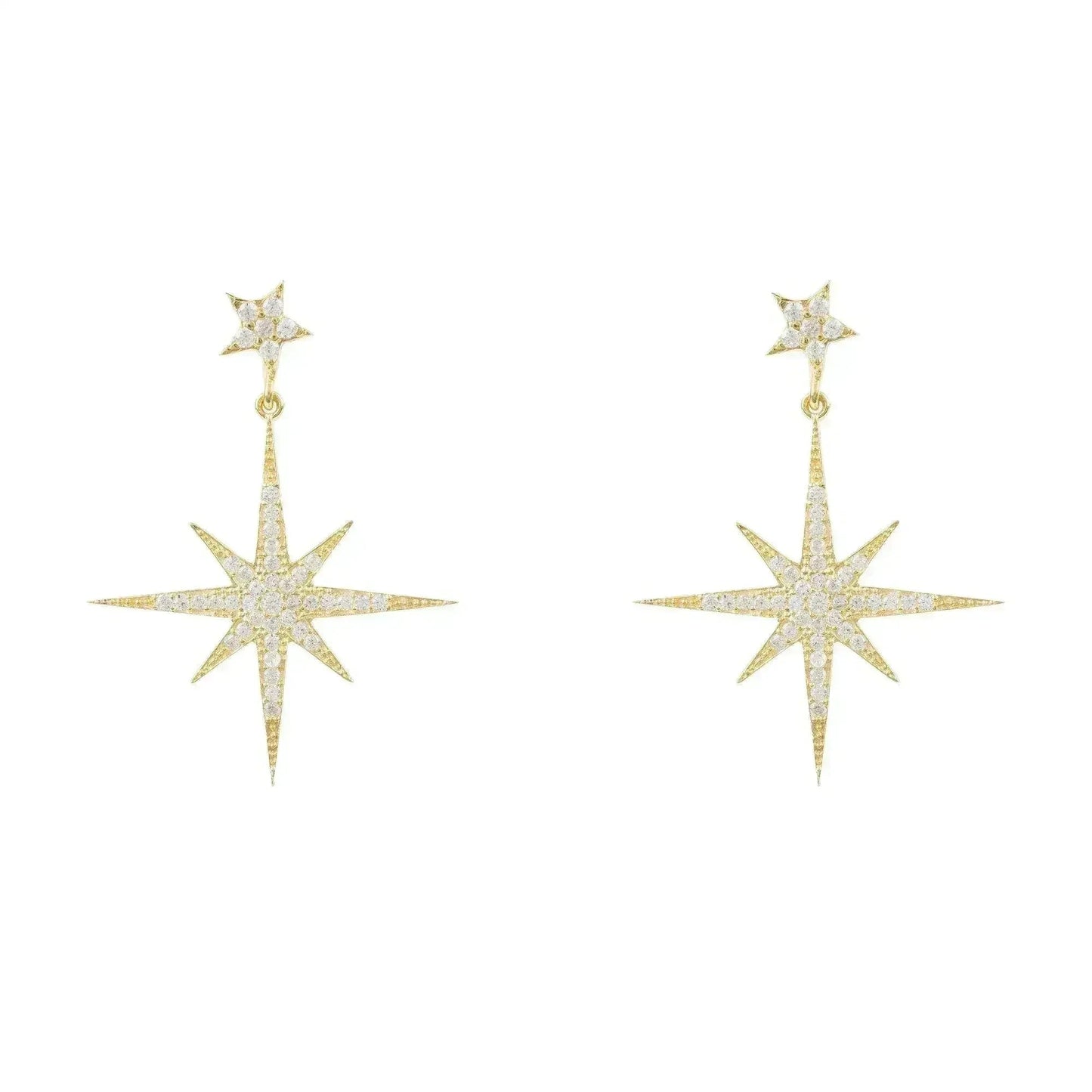 Petite Star Burst Drop Earrings | Gold CZ Celestial Jewelry - Femstylo
