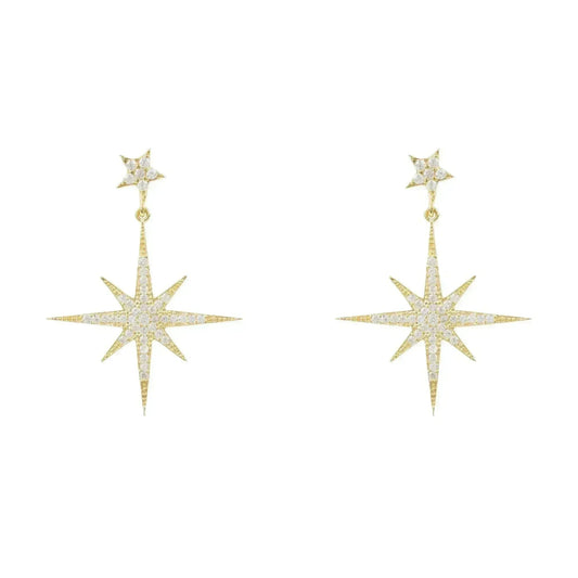 Petite Star Burst Drop Earrings | Gold CZ Celestial Jewelry - Femstylo