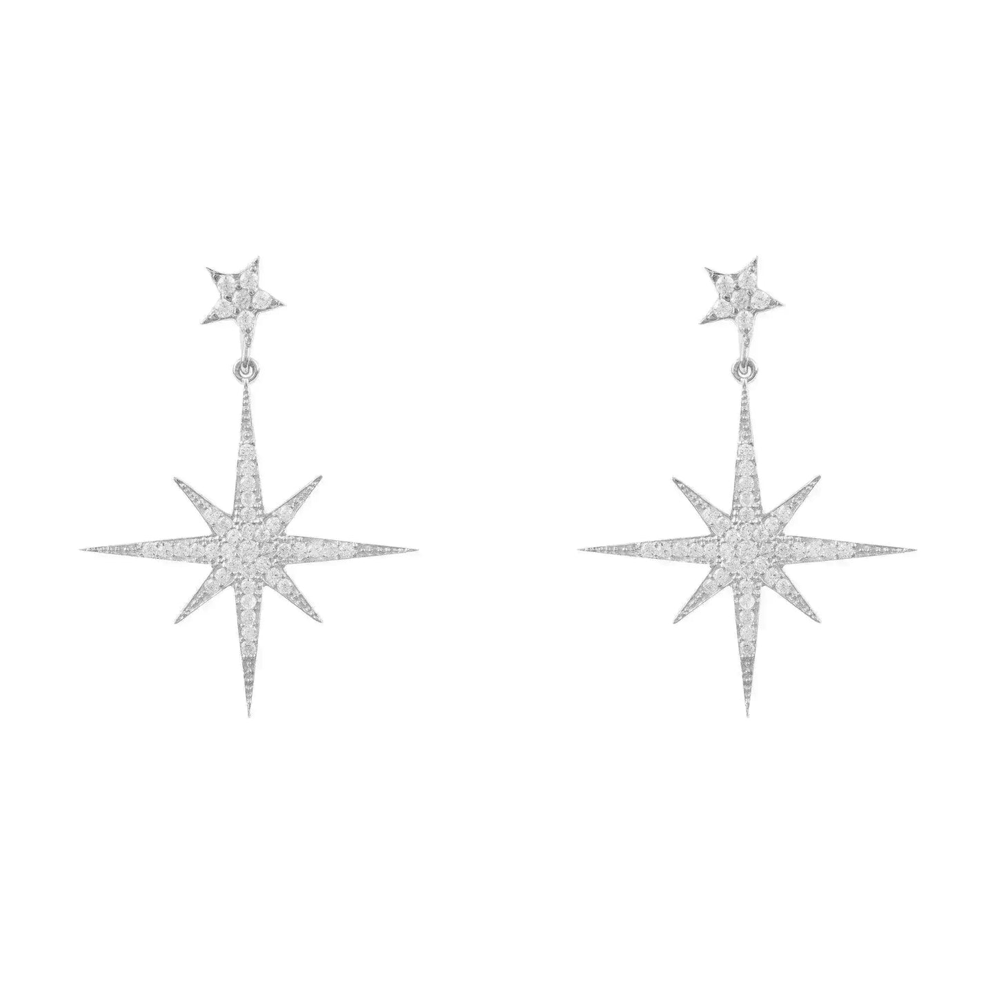 Petite Star Burst Drop Earrings | Silver Celestial Jewelry - Femstylo