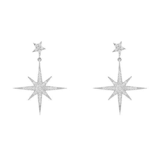 Petite Star Burst Drop Earrings | Silver Celestial Jewelry - Femstylo