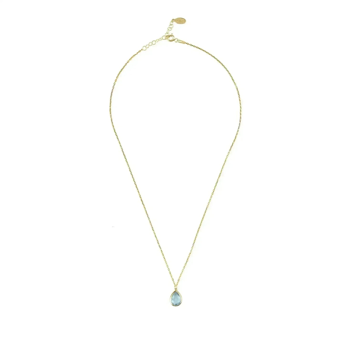 Pisa Mini Teardrop Necklace Gold Blue Topaz