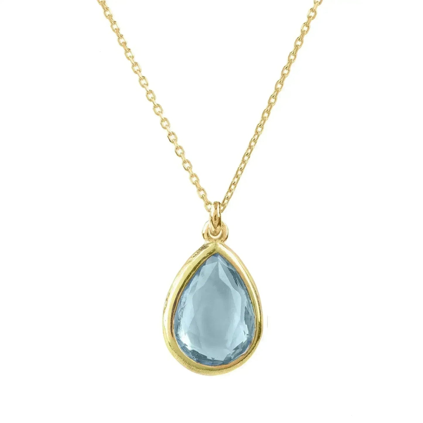 Pisa Mini Teardrop Necklace Gold Blue Topaz