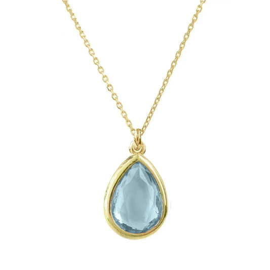 Pisa Mini Teardrop Necklace Gold Blue Topaz