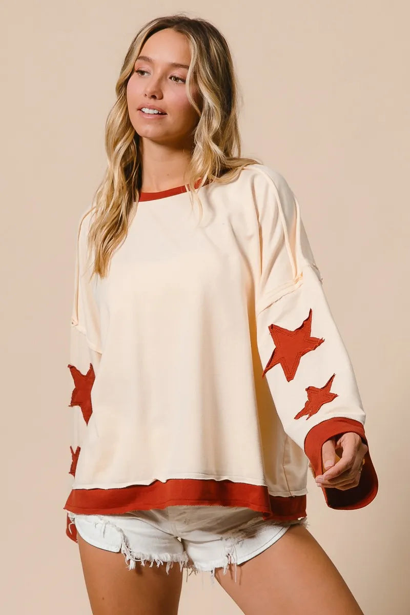 BiBi French Terry Patch Detail Sweatshirt With Red Stars