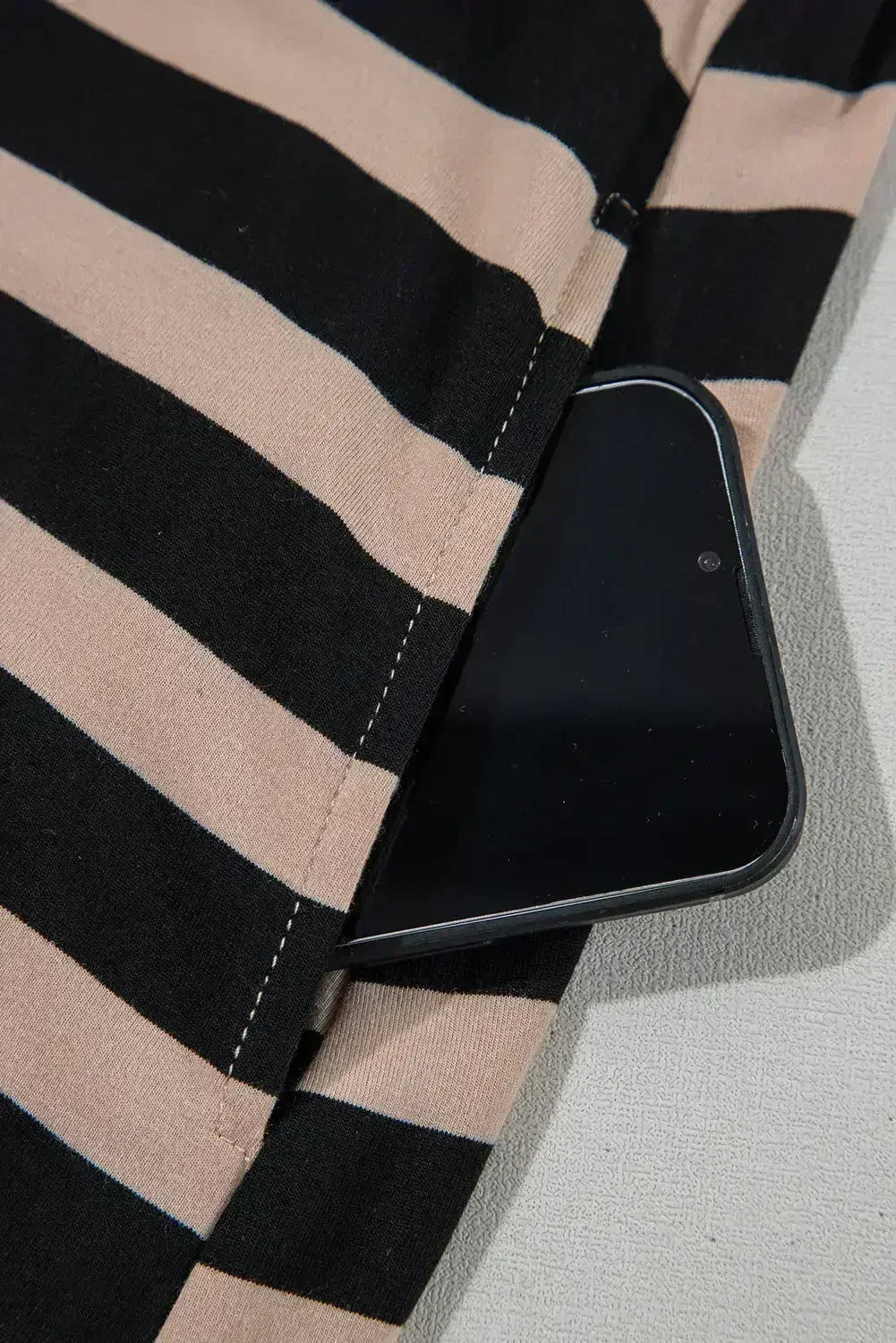 Black Striped Side Pockets T-shirt Maxi Dress