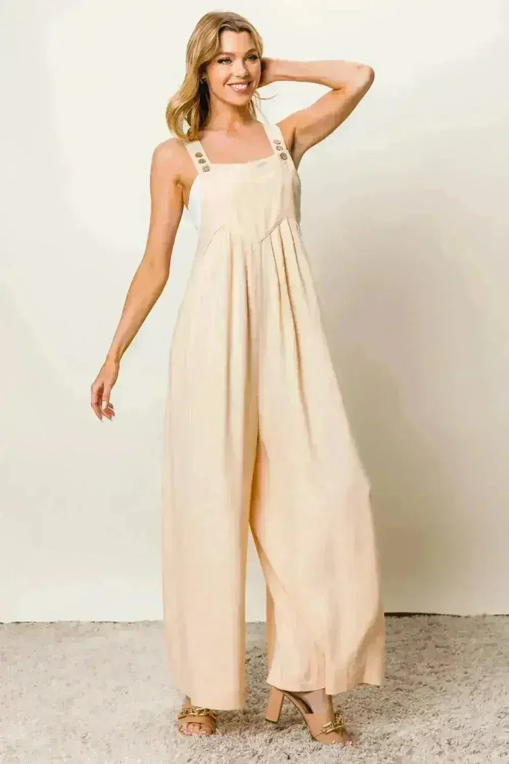 BiBi Texture Sleeveless Wide Leg Jumpsuit