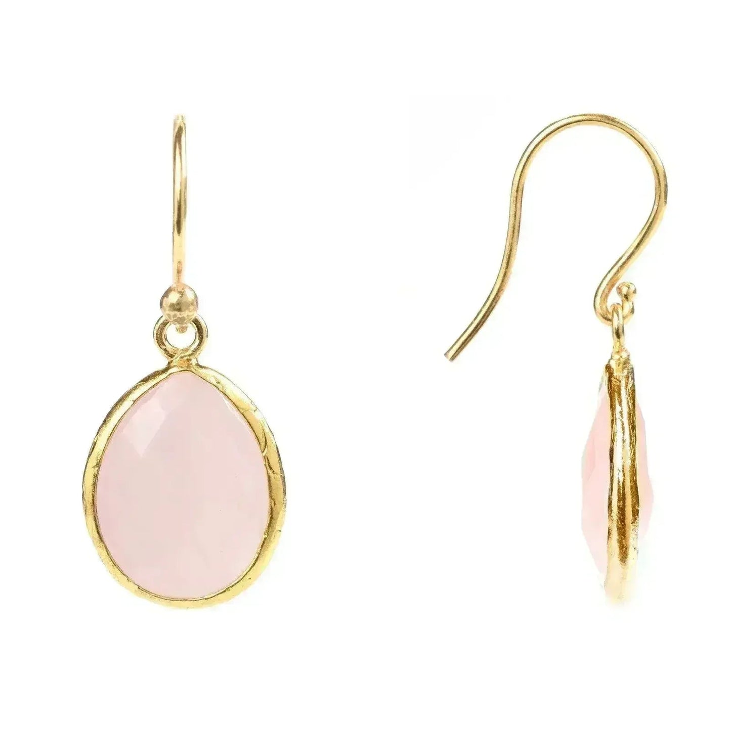 Petite Rose Quartz Drop Earrings - 22K Gold Plated Sterling Silver | Femstylo