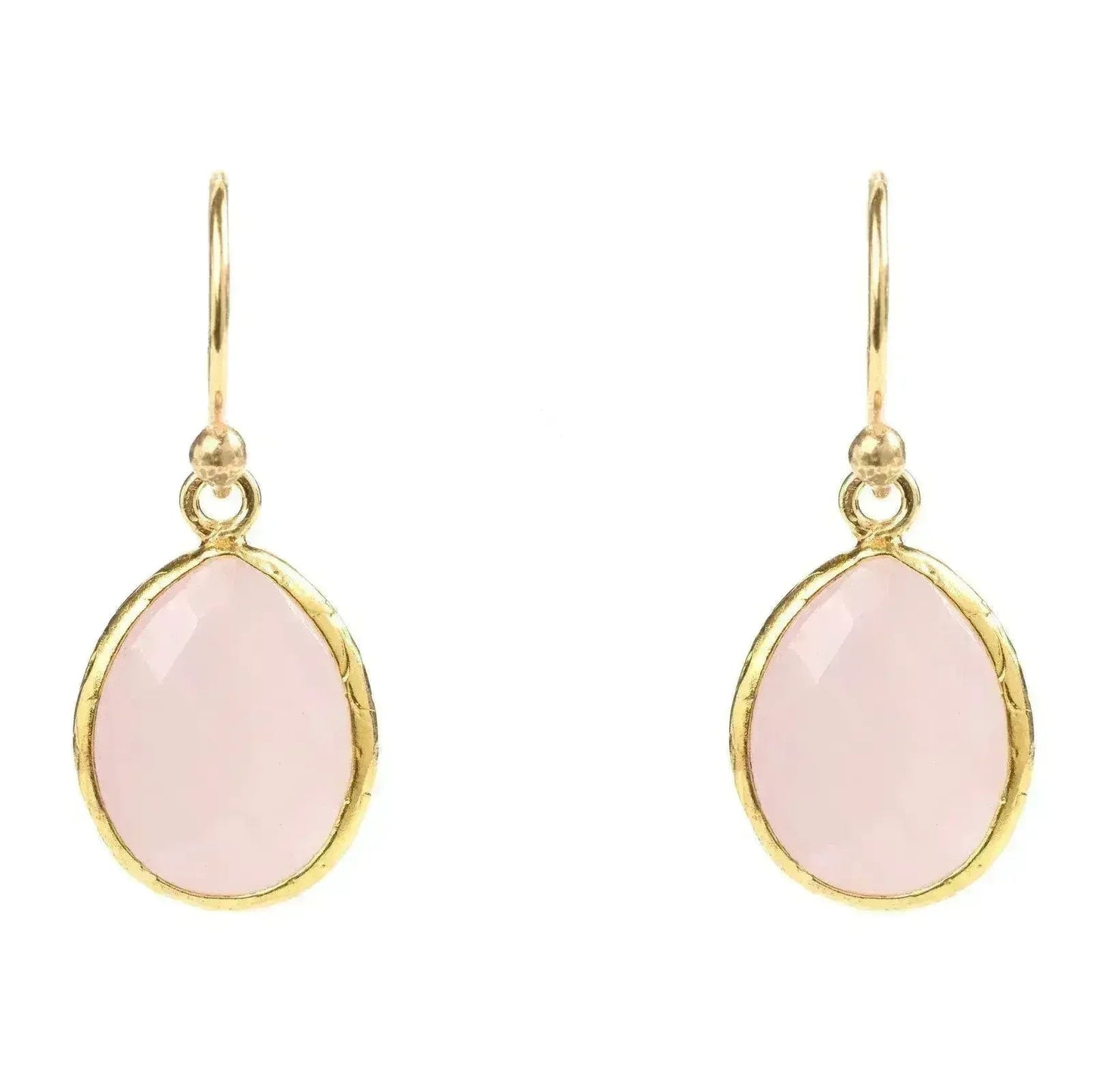 Petite Rose Quartz Drop Earrings - 22K Gold Plated Sterling Silver | Femstylo