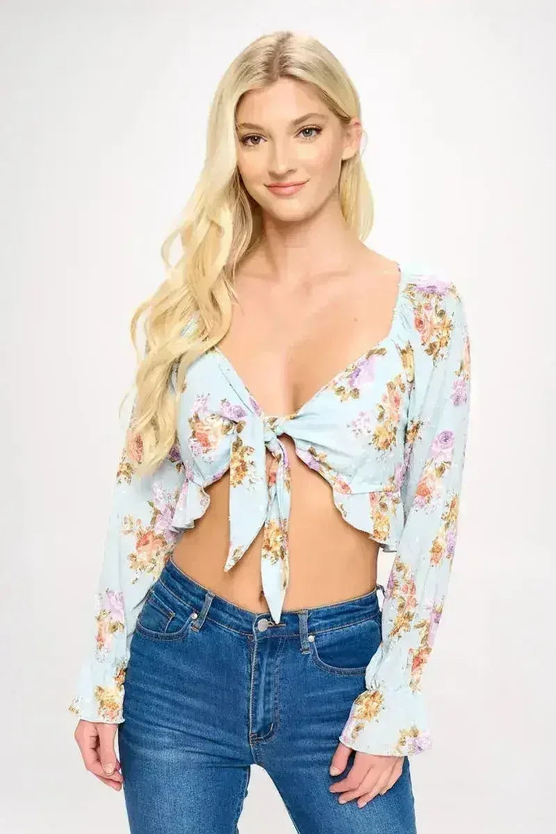 Boho Tie-Front Crop Top with Ruffle Details – Stylish & Trendy | Femstylo