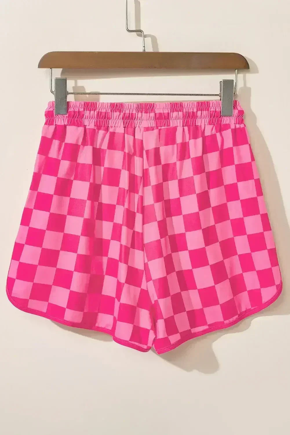 Black Checkered Drawstring Elastic Waist Casual Shorts